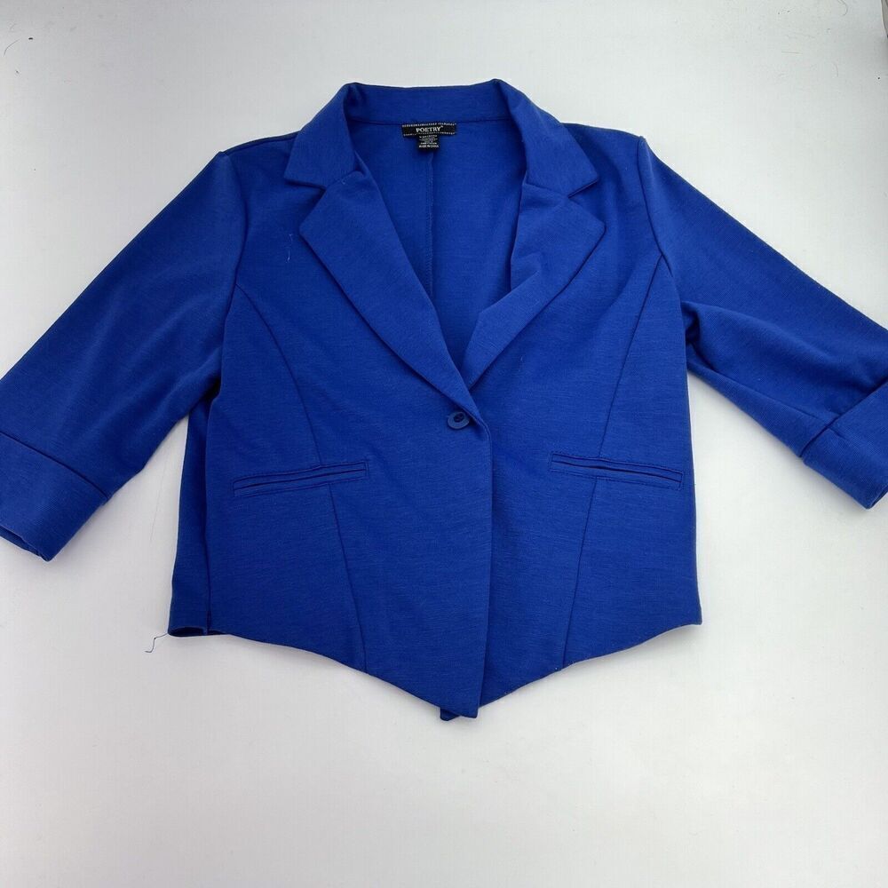 Poetry Blue Asymmetrical Short Blazer Size Medium
